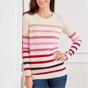 TALBOTS 100% Cashmere Crewneck Striped Pullover Sweater Size Medium